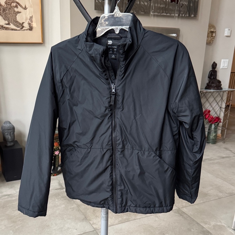 EUC All in Motion Black Windbreaker fleece lined Jacket kids XL
